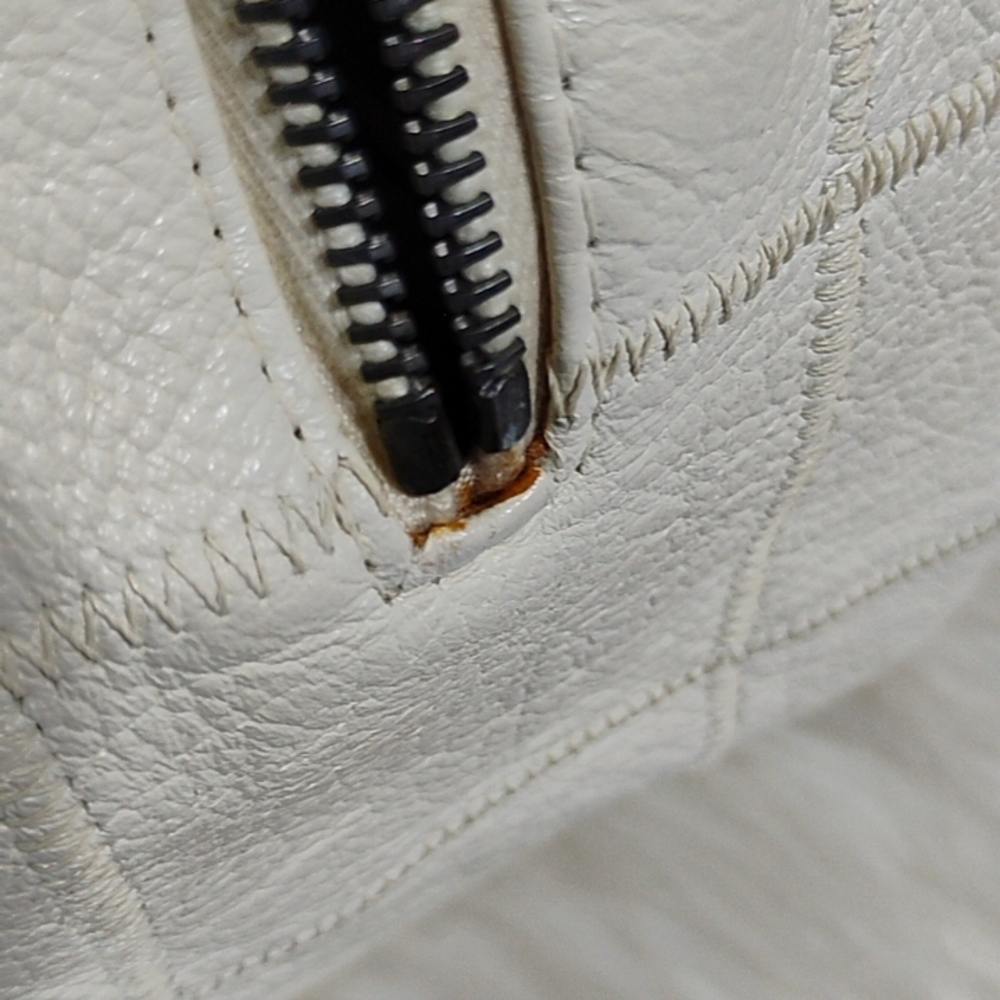 Auth Chanel Choco Bar Coco Mark Lux Square Stitch White Boston Bowler Handbag - Picture 12 of 13